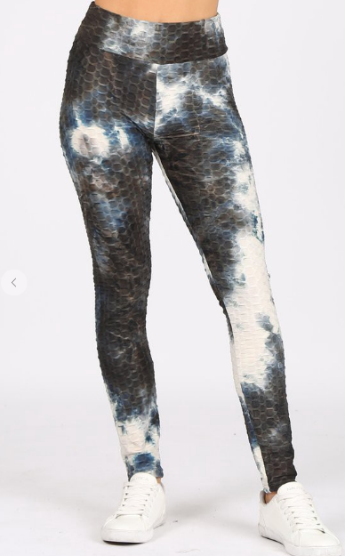 Textured Tie-Dye Workout Leggings - Grey/Black