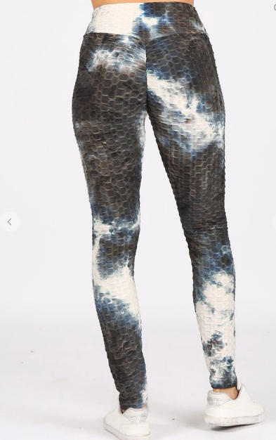 Textured Tie-Dye Workout Leggings - Grey/Black