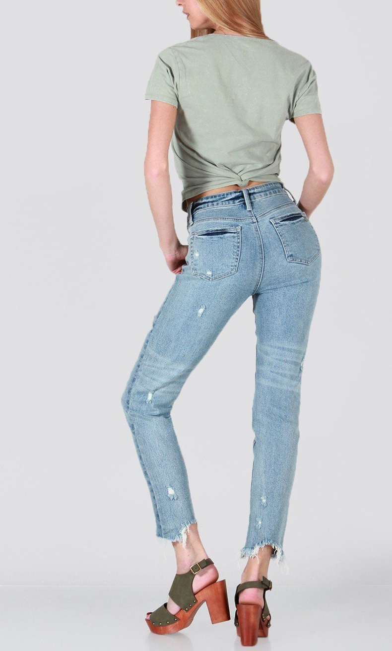 High Rise Relaxed Skinny Frayed Jeans