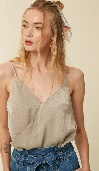 Silky V-Neck Cami w/Shirring on Side (3 Colors)