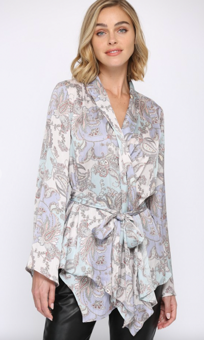 Paisley Print Kimono Sleeve Wrap Top
