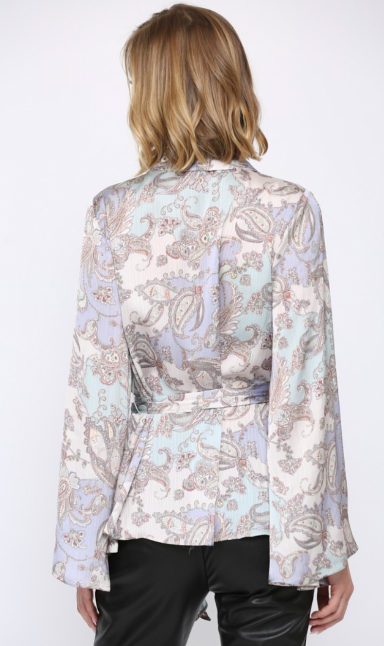 Paisley Print Kimono Sleeve Wrap Top