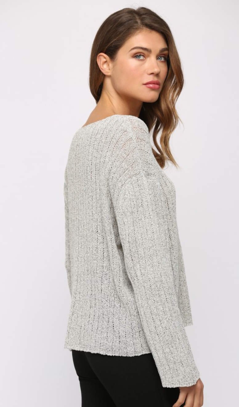 V-Neck Solid Lightweight Grey Sweater