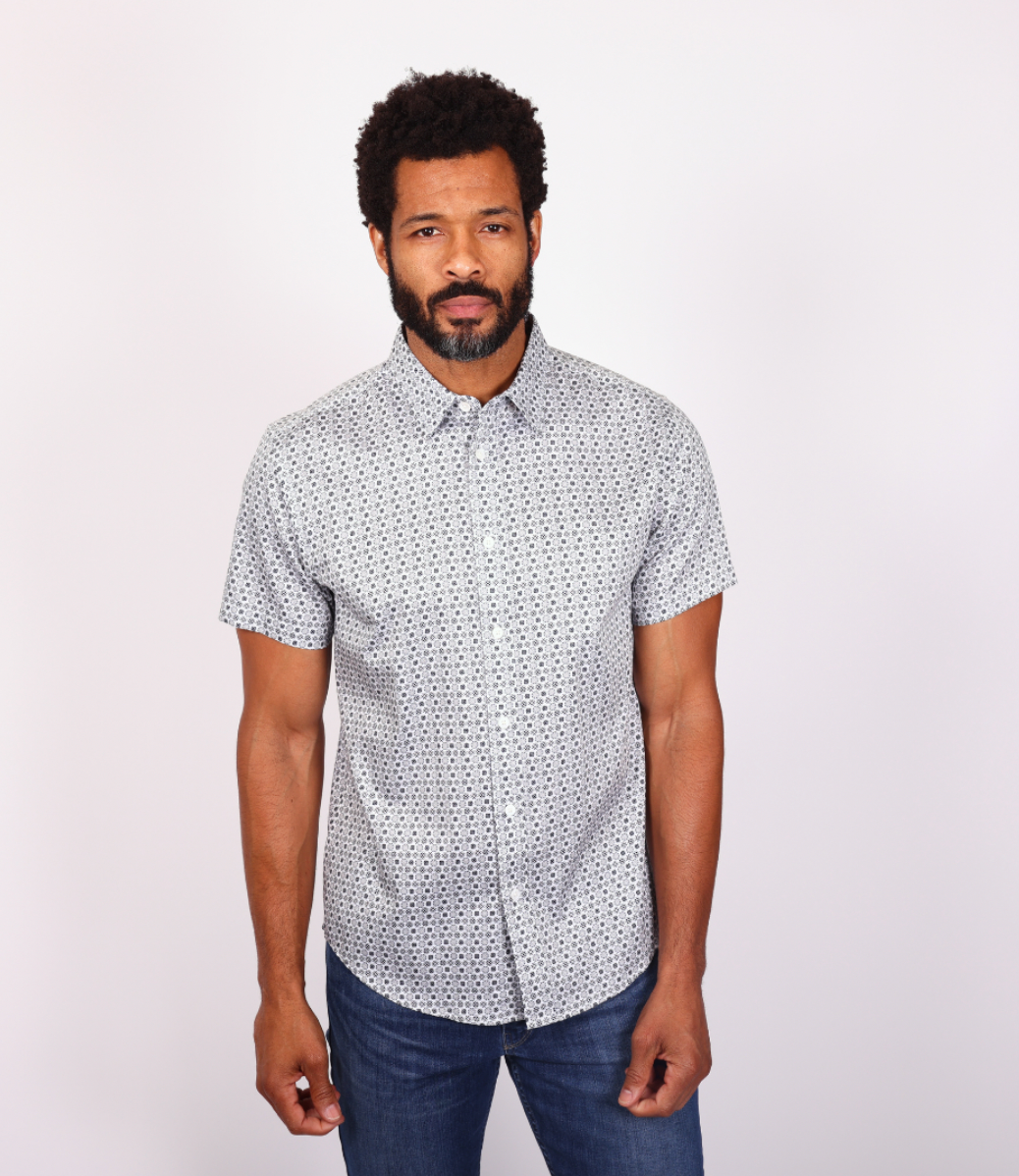 Abstract Dotted Pattern Short Sleeve Button Down Shirt
