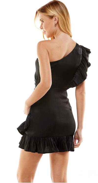 Metallic Black One-Shoulder Dress
