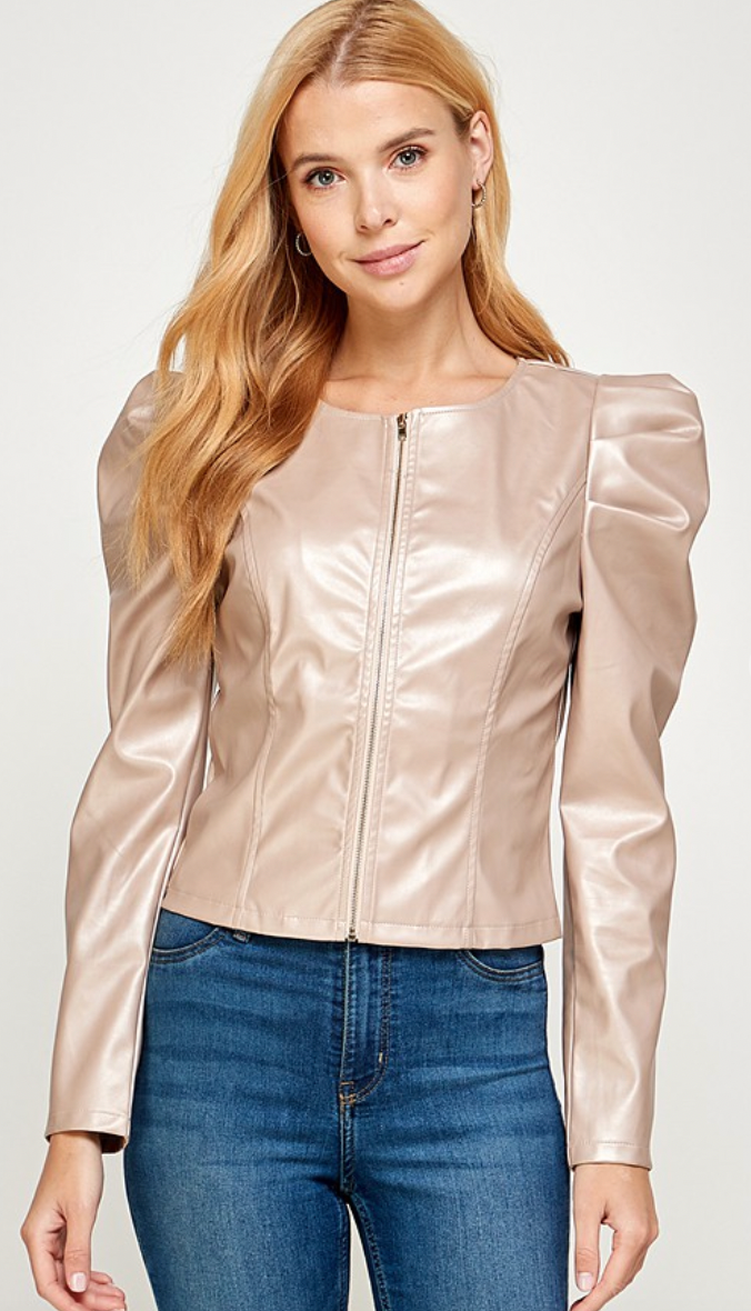 Pearl Faux Leather Bomber Jacket