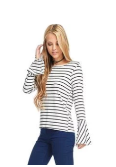 Striped Bell Sleeve "Perfect" Knit Top - Navy & White
