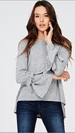 Casual and Chic Grey Sweater with Bell Sleeves & Ties