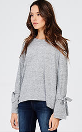 Casual and Chic Grey Sweater with Bell Sleeves & Ties