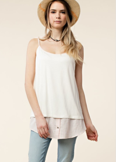 Layered Tank Top with Pale Pink Stripe
