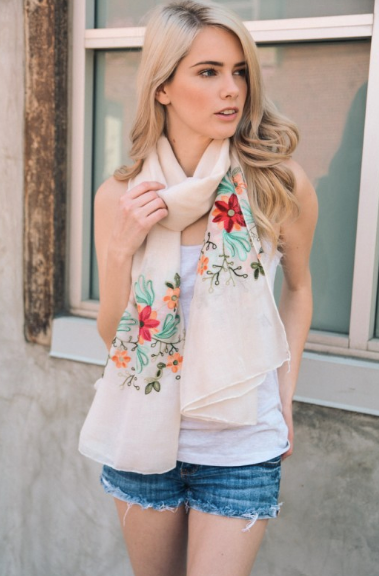 Floral Accent Embroidered Scarf