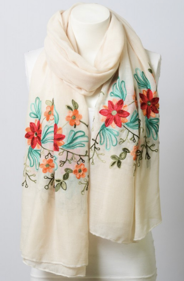 Floral Accent Embroidered Scarf