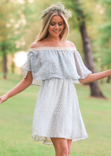 Off the Shoulder Disty Dress with Crochet Detail