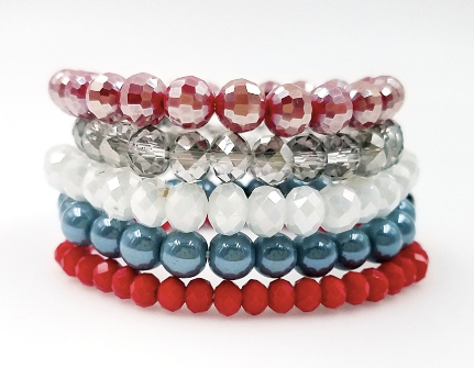 Crimson, White & Gray - Sugar Stack Bracelet Set