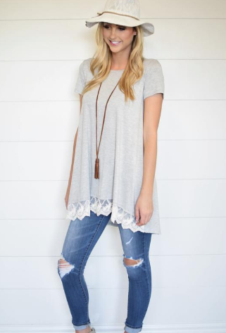 All Day Chic Lace Trim Tunic (Grey or Black)