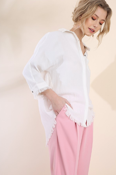 Frayed Off-White Top