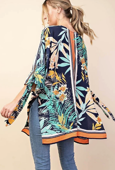 Tropical Half Kimono - Orange/Navy