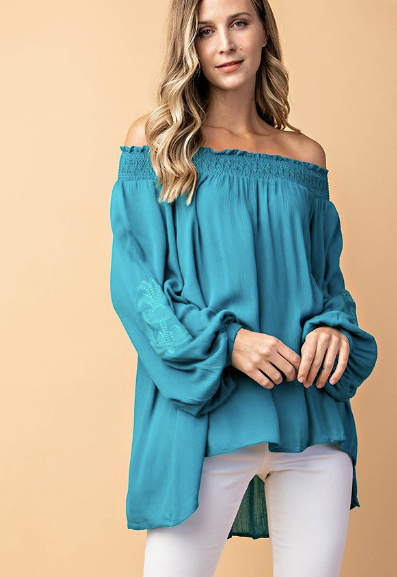 Teal Off the Shoulder w/Embroidered Sleeves