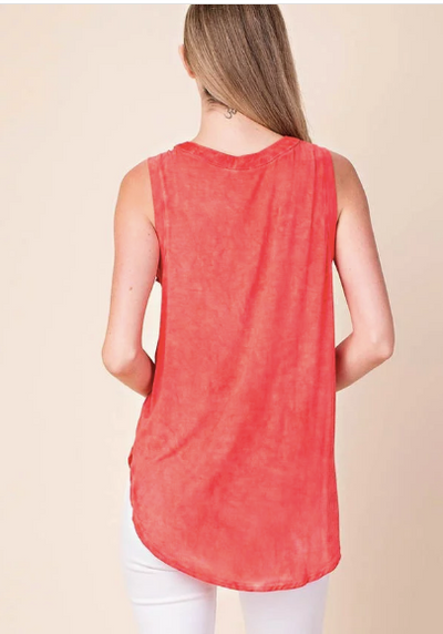 Coral Sleeveless Lace-Up Top