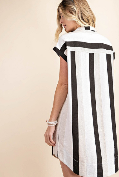 Stripe Shirt Tunic Dress (Blk)