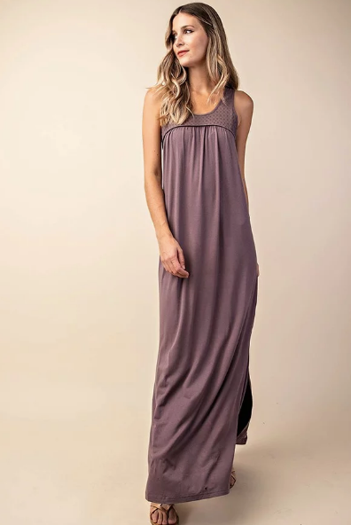 Mesh Yoke Maxi Dress - Midnight Lavender