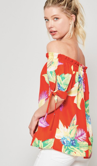 Tropical Off the Shoulder - Red