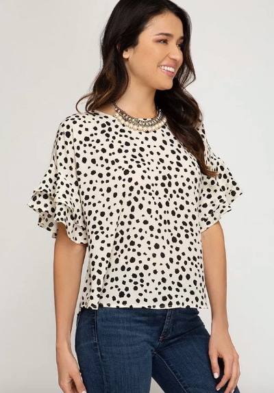 Cream Polka Dot Top with Back Tie