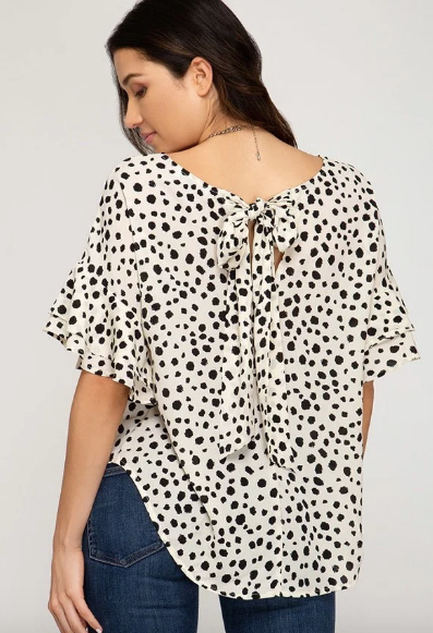 Cream Polka Dot Top with Back Tie