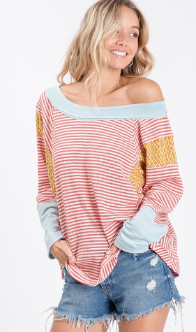 Red, Blue & Yellow Off the Shoulder Top