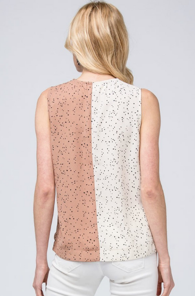 Dotted Color Block Top (Tan & White)