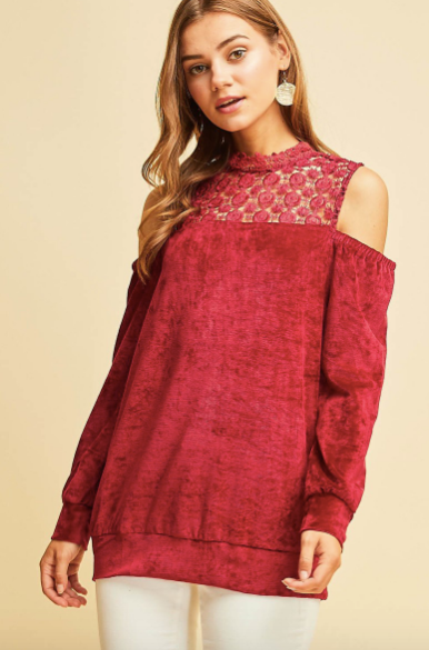 Red Velvet & Lace Top