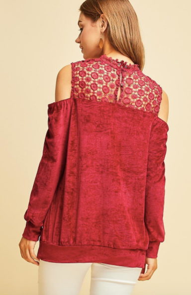Red Velvet & Lace Top
