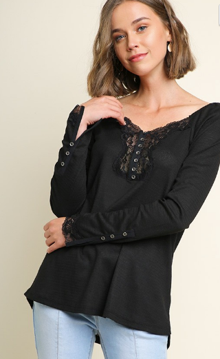 Long Sleeve Waffle & Lace - Various Colors