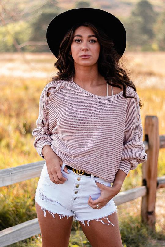 Lace Me Up Rose Sweater
