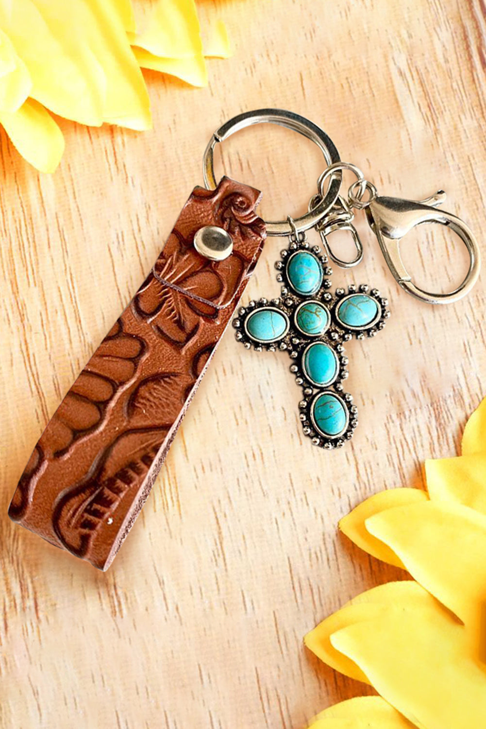 Turquoise Leather Key Chain