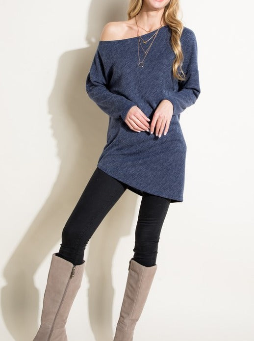 Asymmetrical Long Sweater - Blue