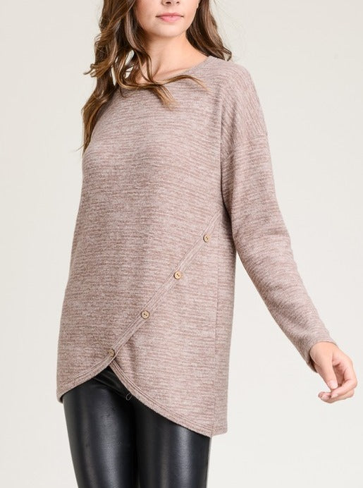 Mocha Knit Top with Button Trim