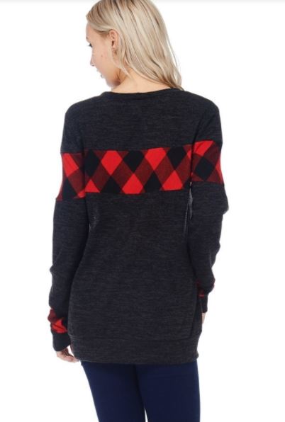 Red & Plaid Print Sweater