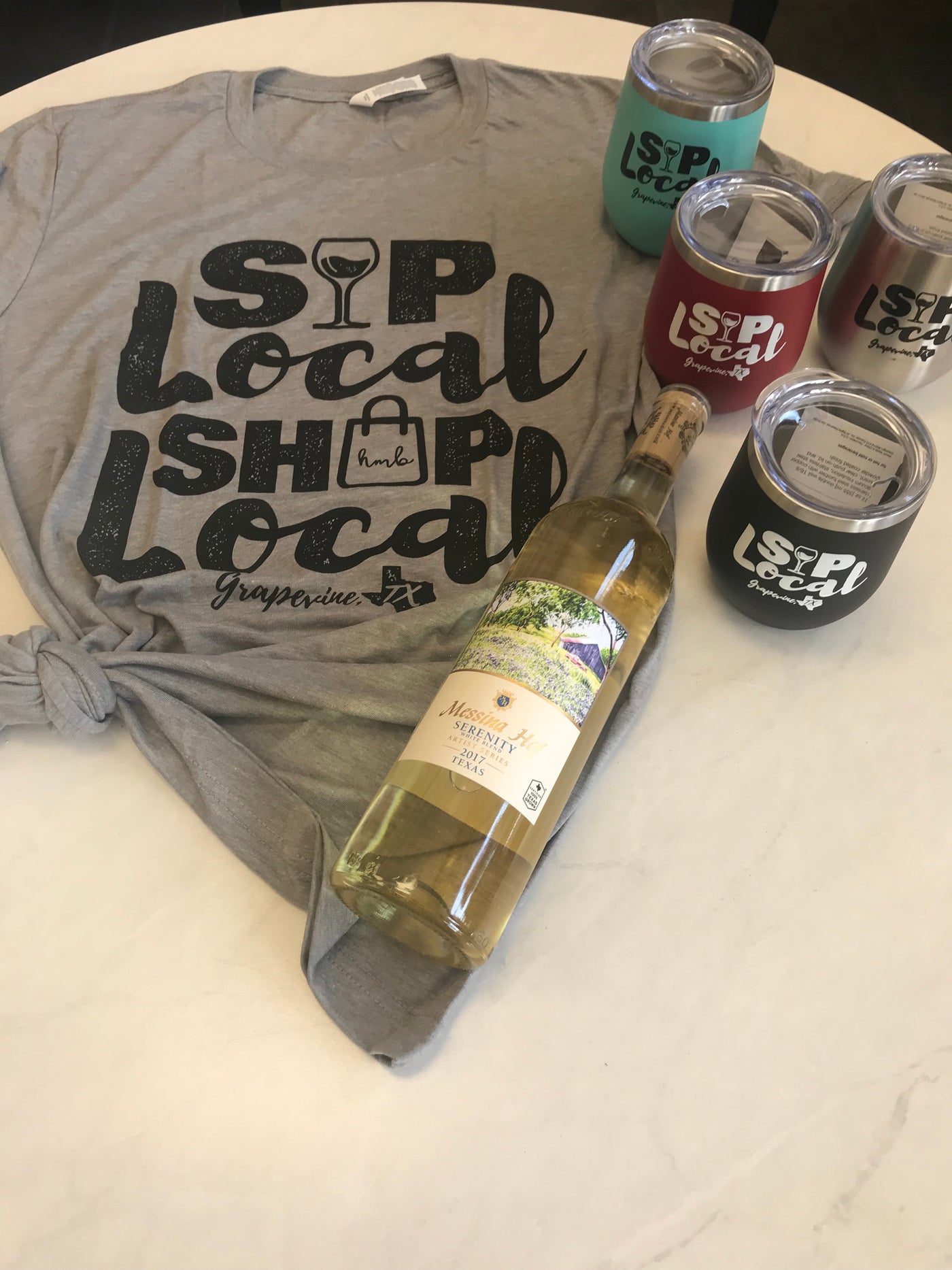 Sip Local Tumbler & Sip Local Tee + FREE Messina Hoff Serenity White Blend