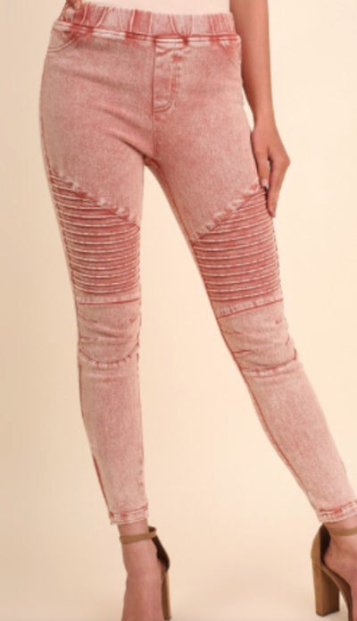 Mineral Washed Moto Jeggings with Ankle Zippers