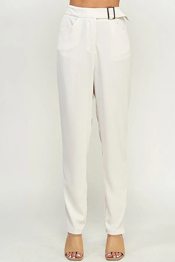 Ivory Cigarette Pants With Buckle