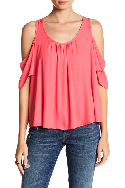 Cold-Shoulder Ruffle Tee - Pink